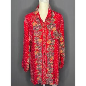 Unbranded Red/Purple & Green Women's Long Sleeve Button Down Blouse.
